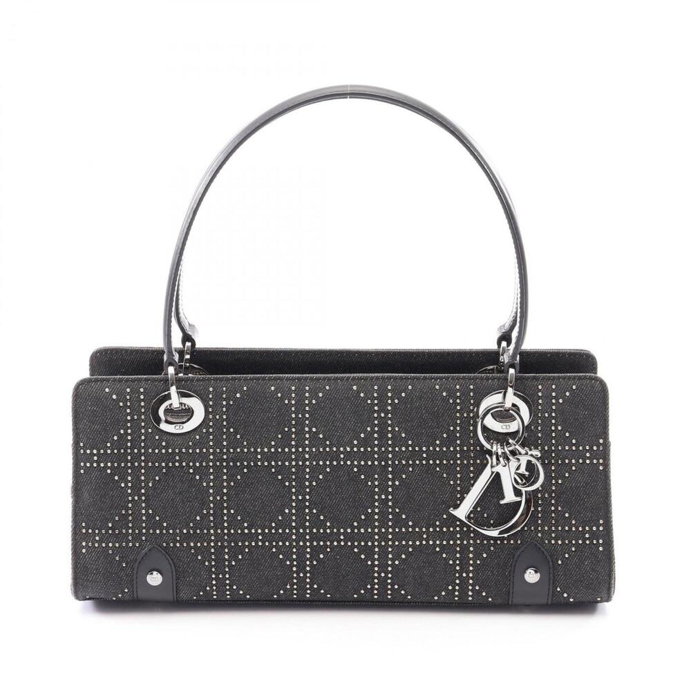 Christian Dior Dior Cannage Studded Handbag, Denim Leather, Women's, Black
